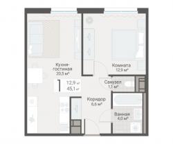 1-к квартира, Руднева ул., строение 1, 15 за 13 300 тыс.р.