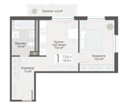 1-к квартира, Руднева ул., строение 1, 15 за 13 300 тыс.р.