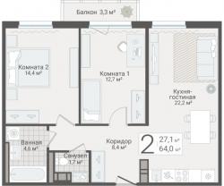 2-к квартира, Руднева ул., строение 1, 15 за 19 550 тыс.р.
