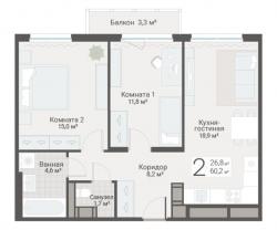 2-к квартира, Руднева ул., строение 1, 15 за 18 000 тыс.р.