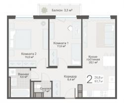 2-к квартира, Руднева ул., строение 1, 15 за 18 150 тыс.р.