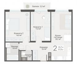 2-к квартира, Руднева ул., строение 1, 15 за 18 150 тыс.р.