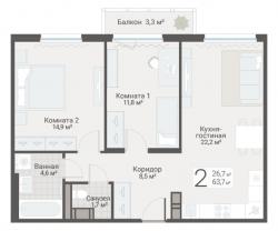 2-к квартира, Руднева ул., строение 1, 15 за 18 550 тыс.р.