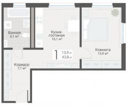 1-к квартира, Руднева ул., строение 1, 15 за 13 650 тыс.р.