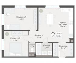 2-к квартира, Руднева ул., строение 1, 15 за 17 850 тыс.р.