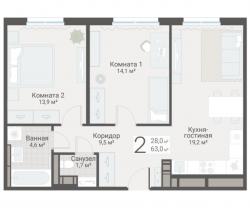 2-к квартира, Руднева ул., строение 1, 15 за 17 950 тыс.р.
