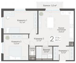 2-к квартира, Руднева ул., строение 1, 15 за 18 500 тыс.р.