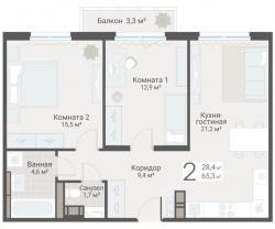 2-к квартира, Руднева ул., строение 1, 15 за 19 300 тыс.р.