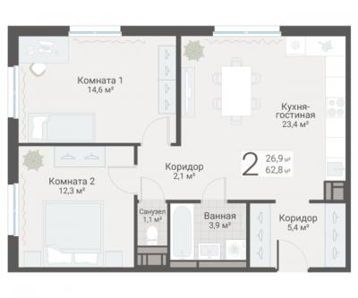 2-к квартира, Руднева ул., строение 1, 15 за 17 850 тыс.р.