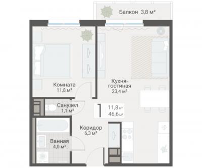 1-к квартира, Руднева ул., строение 1, 15 за 14 800 тыс.р.