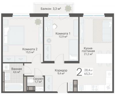2-к квартира, Руднева ул., строение 1, 15 за 19 300 тыс.р.
