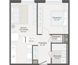 1-к квартира, Руднева ул., строение 1, 15 за 11 650 тыс.р.