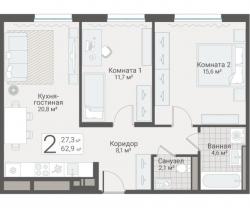 2-к квартира, Руднева ул., строение 1, 15 за 17 800 тыс.р.
