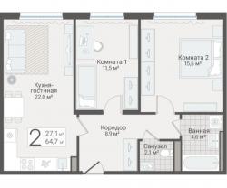 2-к квартира, Руднева ул., строение 1, 15 за 17 950 тыс.р.