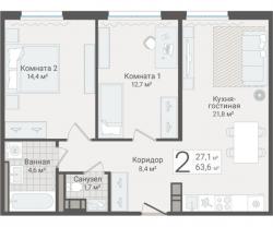 2-к квартира, Руднева ул., строение 1, 15 за 18 850 тыс.р.
