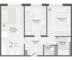 2-к квартира, Руднева ул., строение 1, 15 за 17 950 тыс.р.