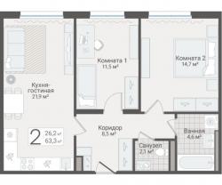 2-к квартира, Руднева ул., строение 1, 15 за 17 950 тыс.р.