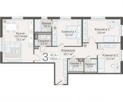 3-к квартира, Руднева ул., строение 1, 15 за 23 350 тыс.р.