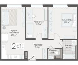 2-к квартира, Руднева ул., строение 1, 15 за 18 050 тыс.р.