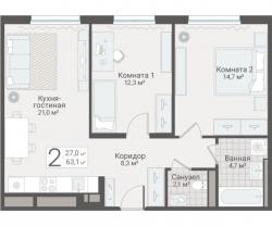2-к квартира, Руднева ул., строение 1, 15 за 18 450 тыс.р.