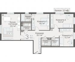 3-к квартира, Руднева ул., строение 1, 15 за 23 400 тыс.р.