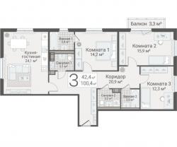 3-к квартира, Руднева ул., строение 1, 15 за 23 450 тыс.р.