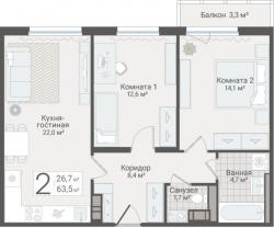 2-к квартира, Руднева ул., строение 1, 15 за 19 250 тыс.р.