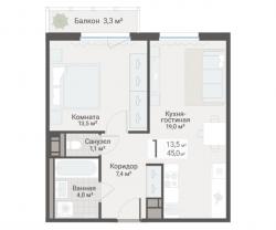 1-к квартира, Руднева ул., строение 1, 15 за 14 800 тыс.р.