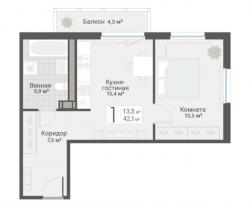 1-к квартира, Руднева ул., строение 1, 15 за 13 900 тыс.р.