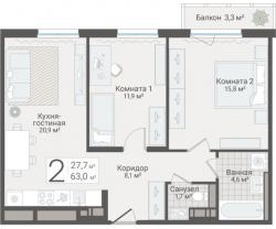 2-к квартира, Руднева ул., строение 1, 15 за 19 100 тыс.р.