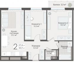 2-к квартира, Руднева ул., строение 1, 15 за 18 650 тыс.р.