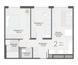 2-к квартира, Руднева ул., строение 1, 15 за 17 150 тыс.р.