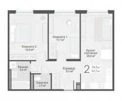 2-к квартира, Руднева ул., строение 1, 15 за 17 650 тыс.р.