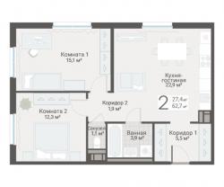 2-к квартира, Руднева ул., строение 1, 15 за 17 950 тыс.р.