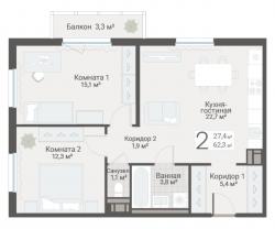 2-к квартира, Руднева ул., строение 1, 15 за 18 250 тыс.р.
