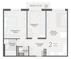 2-к квартира, Руднева ул., строение 1, 15 за 18 450 тыс.р.