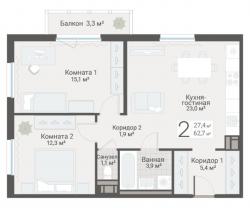 2-к квартира, Руднева ул., строение 1, 15 за 18 350 тыс.р.