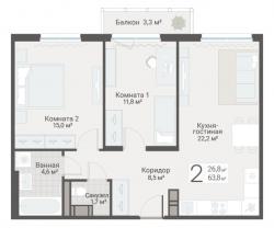 2-к квартира, Руднева ул., строение 1, 15 за 19 150 тыс.р.