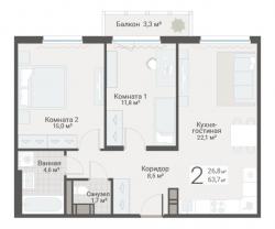 2-к квартира, Руднева ул., строение 1, 15 за 19 150 тыс.р.