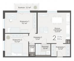 2-к квартира, Руднева ул., строение 1, 15 за 18 450 тыс.р.