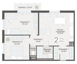 2-к квартира, Руднева ул., строение 1, 15 за 18 550 тыс.р.