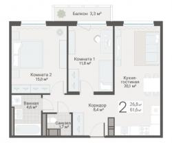 2-к квартира, Руднева ул., строение 1, 15 за 18 850 тыс.р.