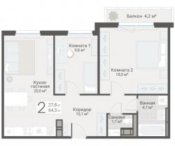 2-к квартира, Руднева ул., строение 1, 15 за 18 650 тыс.р.