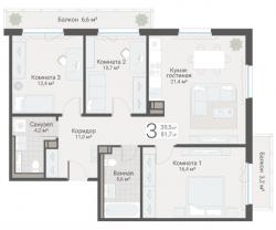 3-к квартира, Руднева ул., строение 1, 15 за 23 200 тыс.р.