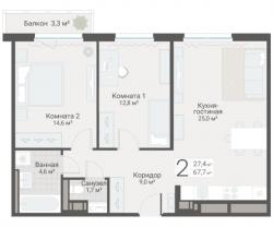 2-к квартира, Руднева ул., строение 1, 15 за 19 450 тыс.р.