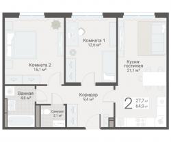2-к квартира, Руднева ул., строение 1, 15 за 18 250 тыс.р.