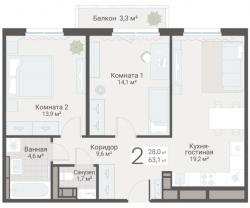 2-к квартира, Руднева ул., строение 1, 15 за 18 300 тыс.р.