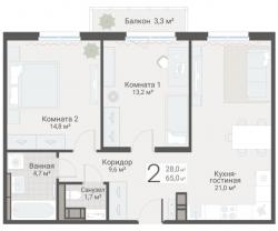 2-к квартира, Руднева ул., строение 1, 15 за 18 550 тыс.р.