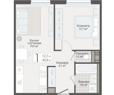 1-к квартира, Руднева ул., строение 1, 15 за 11 650 тыс.р.