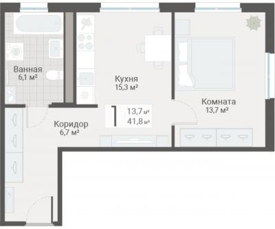 1-к квартира, Руднева ул., строение 1, 15 за 11 100 тыс.р.